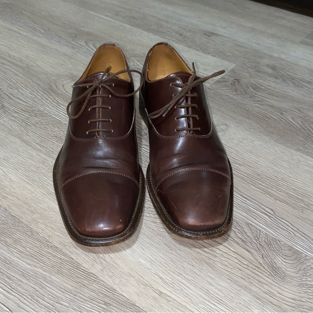 Ermenegildo Zegna Men's Dark Brown Leather Oxfords 8D Square Toe
